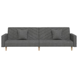 2-Seater Sofa Bed with Two Pillows Dark Grey Fabric - 45-Degree Angle