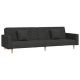 2-Seater Sofa Bed with Two Pillows Black Fabric - Front View