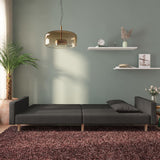 2-Seater Sofa Bed with Two Pillows Black Fabric - Side View