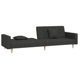 2-Seater Sofa Bed with Two Pillows Black Fabric - Top-Down View