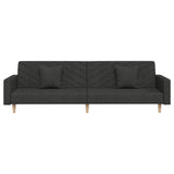 2-Seater Sofa Bed with Two Pillows Black Fabric - 45-Degree Angle