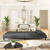 2-Seater Sofa Bed with Two Pillows Dark Grey Velvet - Side View