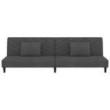 2-Seater Sofa Bed with Two Pillows Dark Grey Velvet - 45-Degree Angle