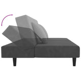 2-Seater Sofa Bed with Two Pillows Dark Grey Velvet - Close-Up Angle
