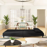 2-Seater Sofa Bed with Two Pillows Black Velvet - Side View