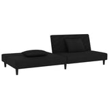 2-Seater Sofa Bed with Two Pillows Black Velvet - Top-Down View
