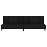 2-Seater Sofa Bed with Two Pillows Black Velvet - 45-Degree Angle