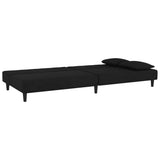 2-Seater Sofa Bed with Two Pillows Black Velvet