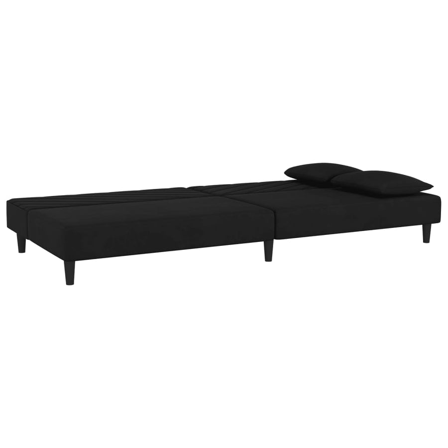 2-Seater Sofa Bed with Two Pillows Black Velvet