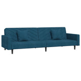 2-Seater Sofa Bed with Two Pillows Blue Velvet - Front View