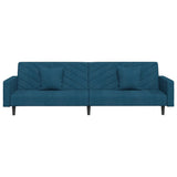 2-Seater Sofa Bed with Two Pillows Blue Velvet - 45-Degree Angle