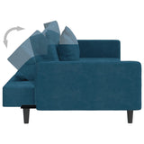 2-Seater Sofa Bed with Two Pillows Blue Velvet - Close-Up Angle