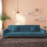 2-Seater Sofa Bed with Two Pillows Blue Velvet