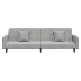 2-Seater Sofa Bed with Two Pillows Light Grey Velvet - 45-Degree Angle