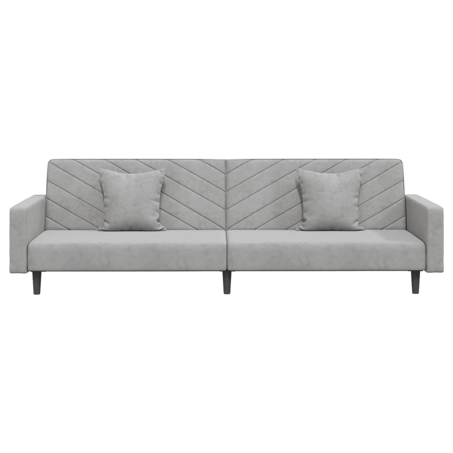 2-Seater Sofa Bed with Two Pillows Light Grey Velvet