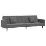 2-Seater Sofa Bed with Two Pillows Dark Grey Velvet - Front View