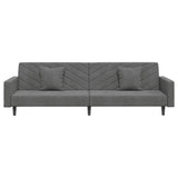 2-Seater Sofa Bed with Two Pillows Dark Grey Velvet - 45-Degree Angle