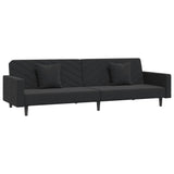 2-Seater Sofa Bed with Two Pillows Black Velvet - Front View