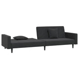 2-Seater Sofa Bed with Two Pillows Black Velvet - Top-Down View