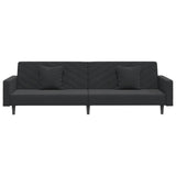 2-Seater Sofa Bed with Two Pillows Black Velvet - 45-Degree Angle