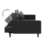 2-Seater Sofa Bed with Two Pillows Black Velvet - Close-Up Angle