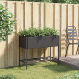 Garden Planter with Shelf Black Poly Rattan - Side View