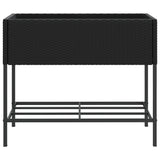 Garden Planter with Shelf Black Poly Rattan - 45-Degree Angle