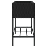 Garden Planter with Shelf Black Poly Rattan - Rear View