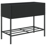 Garden Planter with Shelf Black Poly Rattan - Close-Up Angle