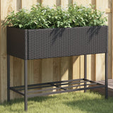 Garden Planter with Shelf Black Poly Rattan