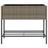Garden Planter with Shelf Grey Poly Rattan