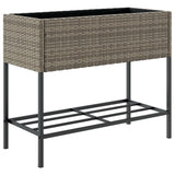 Garden Planter with Shelf Grey Poly Rattan - Close-Up Angle