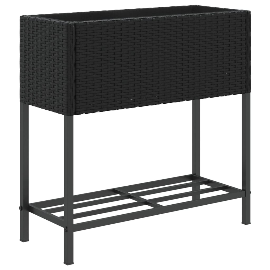Garden Planter with Shelf Black Poly Rattan