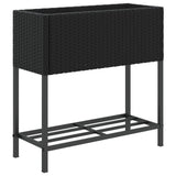 Garden Planter with Shelf Black Poly Rattan