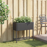 Garden Planter with Shelf Black Poly Rattan - Side View