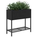 Garden Planter with Shelf Black Poly Rattan - Top-Down View