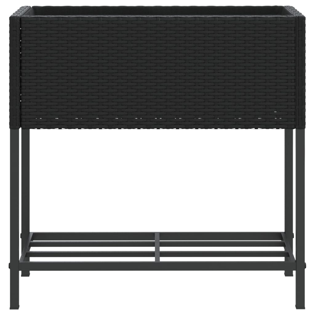 Garden Planter with Shelf Black Poly Rattan