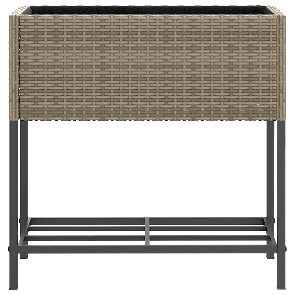 Garden Planter with Shelf Grey Poly Rattan