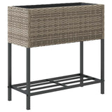 Garden Planter with Shelf Grey Poly Rattan - Close-Up Angle