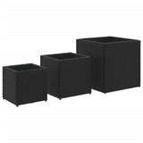Garden Planters 3 pcs Black Poly Rattan - Front View