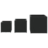 Garden Planters 3 pcs Black Poly Rattan - 45-Degree Angle