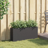 Garden Planter with 2 Pots Black 90x20x40 cm Poly Rattan - Side View