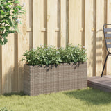 Garden Planter with 2 Pots Grey 90x20x40 cm Poly Rattan - Side View