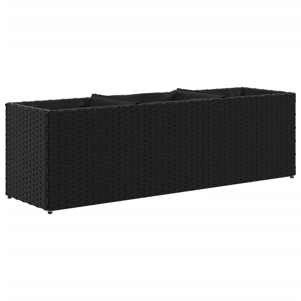 Garden Planter with 3 Pots Black 105x30x32 cm Poly Rattan