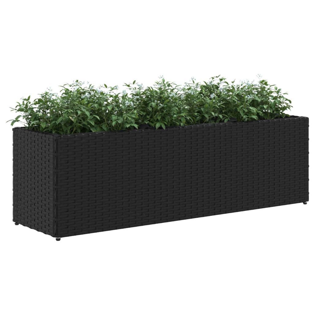 Garden Planter with 3 Pots Black 105x30x32 cm Poly Rattan