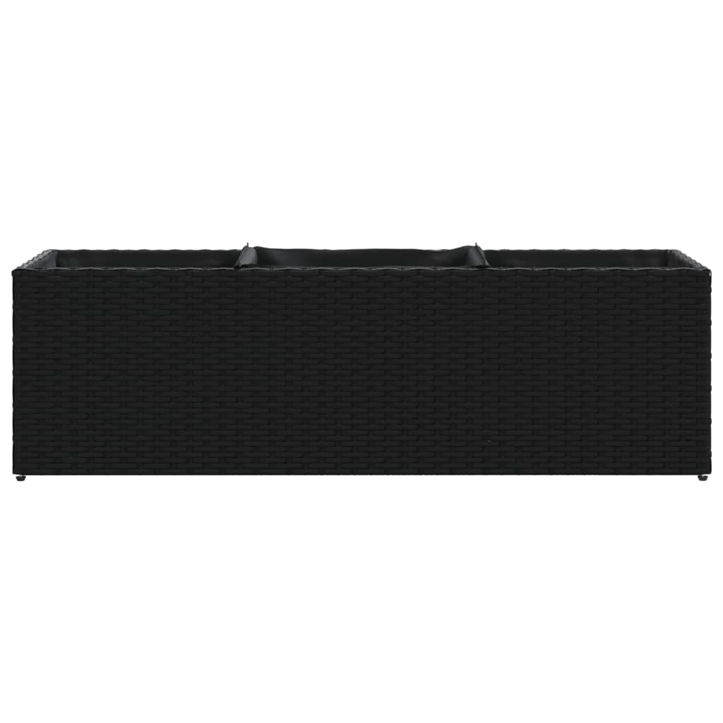 Garden Planter with 3 Pots Black 105x30x32 cm Poly Rattan