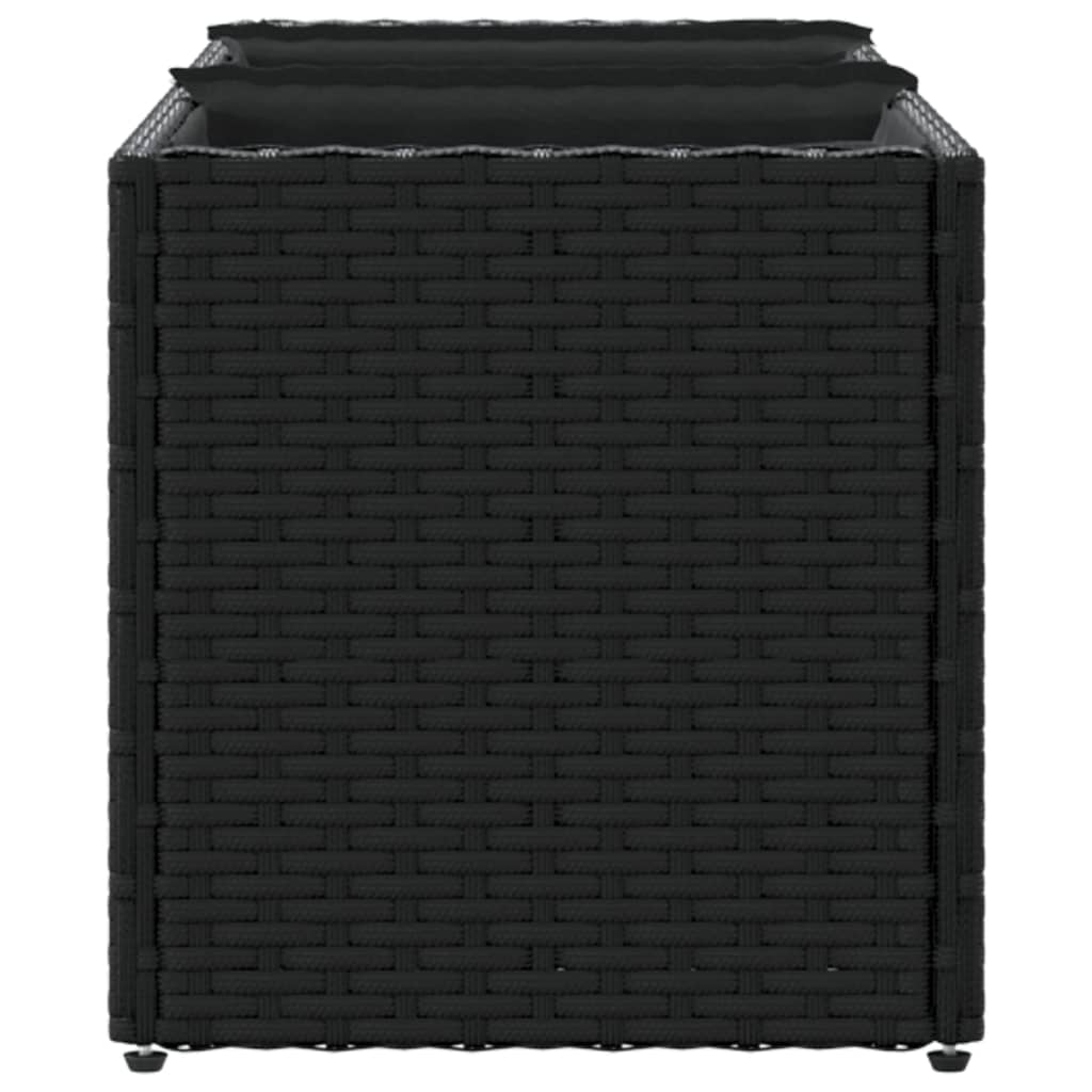 Garden Planter with 3 Pots Black 105x30x32 cm Poly Rattan