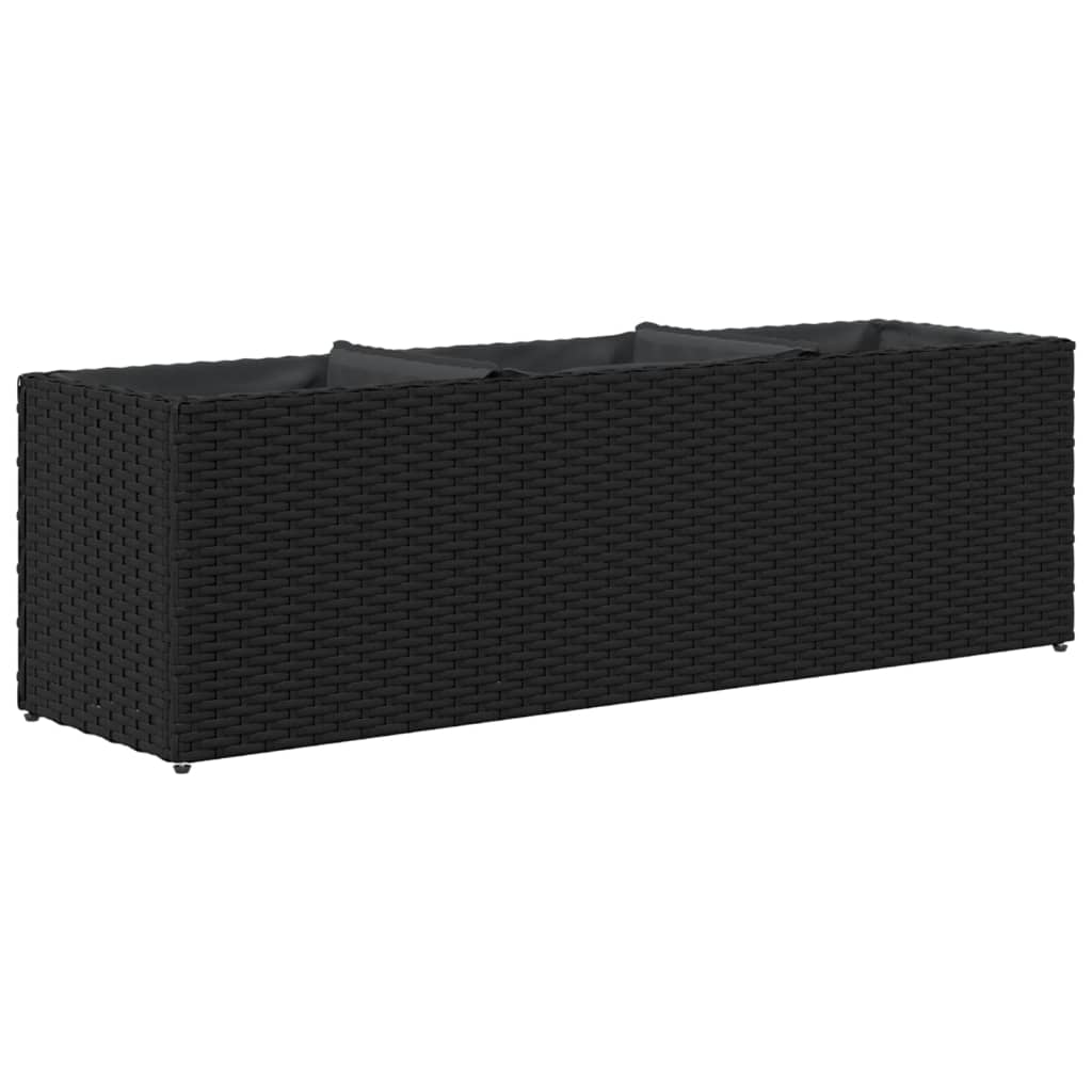 Garden Planter with 3 Pots Black 105x30x32 cm Poly Rattan