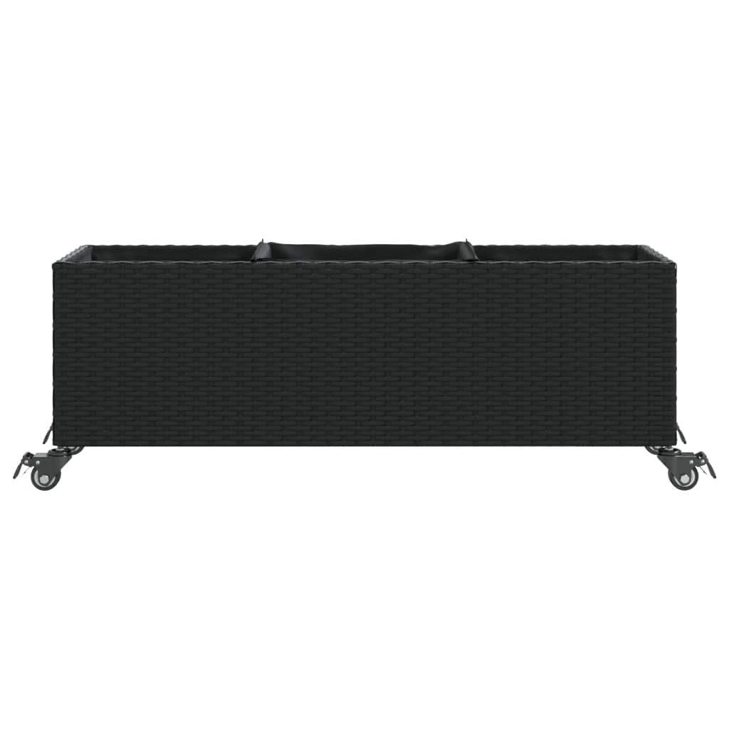 Garden Planter with Wheels and 3 Pots Black 107x32x38 cm Poly Rattan