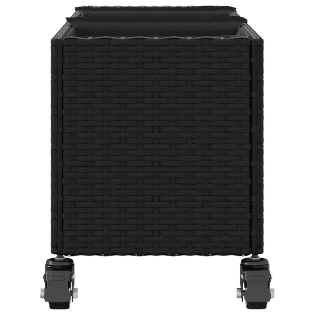 Garden Planter with Wheels and 3 Pots Black 107x32x38 cm Poly Rattan